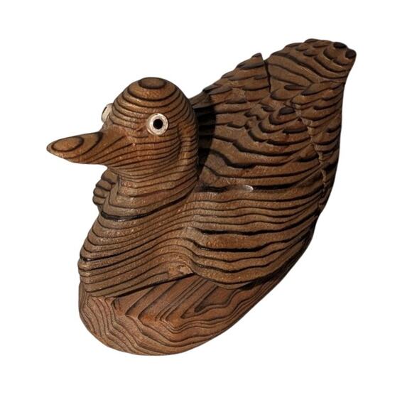 Vintage 1960s MCM Japanese Cryptomeria Hand Carved Wooden Duck - Picture 3 of 6